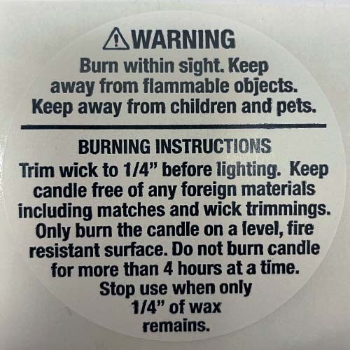 Candle Warning Label 2 Inch Pro Candle Supply