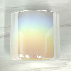 white iridescent 3 wick candle jar