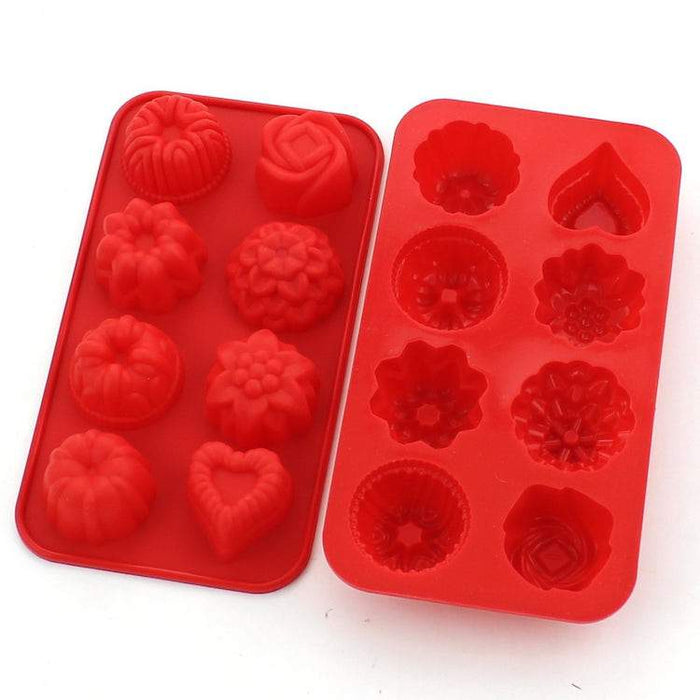 8 Cavity Heart Rose Flower Silicone Soap Mold - Soap or Wax Tart