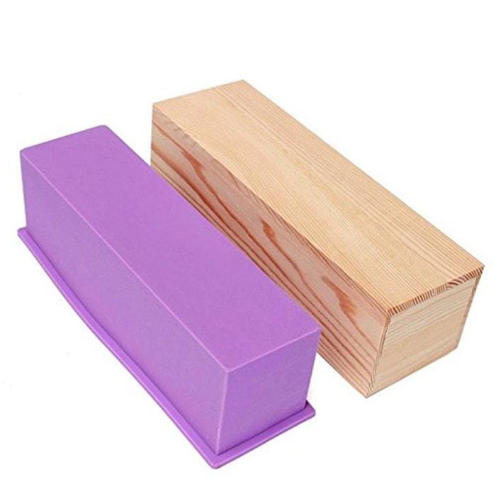 Flexible Rectangular Silicone Soap Loaf Mold with Wood Box